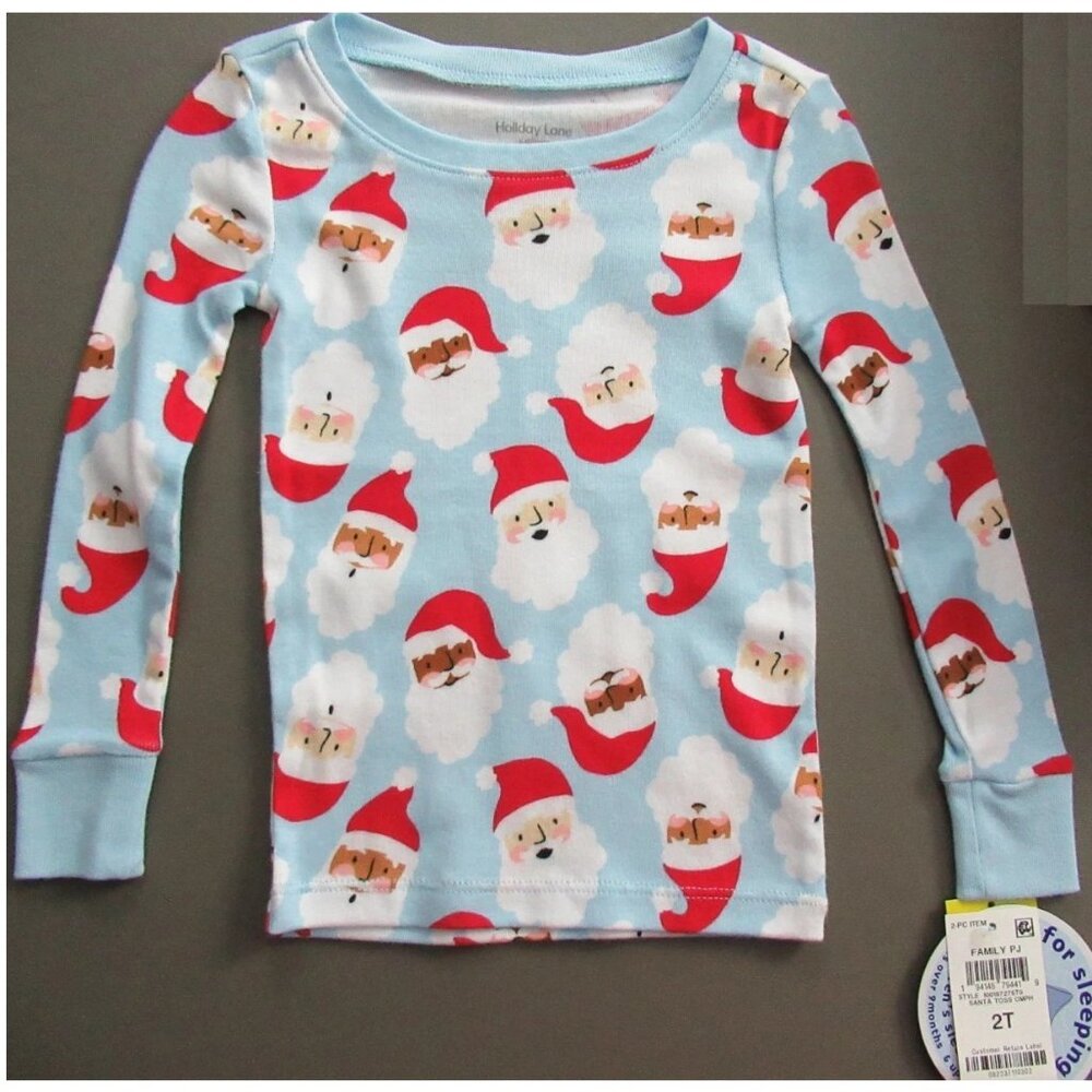 NWT Holiday Lane Toddler Boys Girls 100% Cotton Pajama Top, Blue Santa Claus, 2T